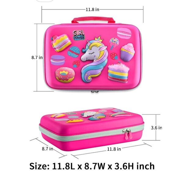 New Coo&Koo Unicorn Girl's Pink Insulated Lunch Bag Set 4 Compartment Lunchbox - Picture 2 of 5